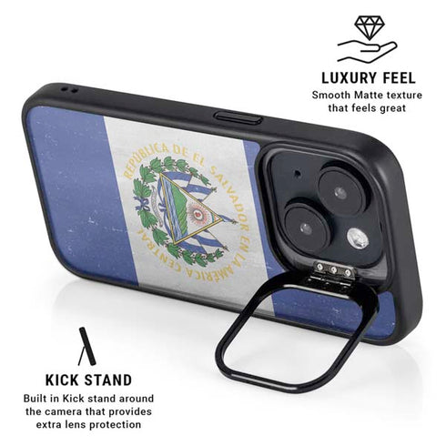 El Salvador Flag Distressed iPhone 14 Kickstand Case